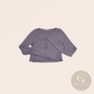 Purple Long Sleeve Crop Top With V Cut